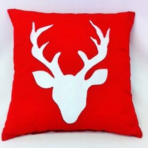 Deer Head Square Pillow Cushion 40 cm Cottage Decor Red Canada New